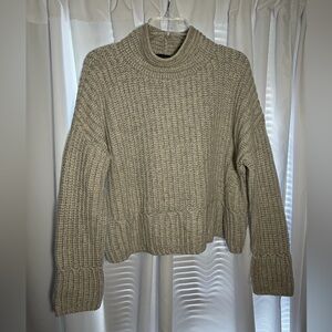 OUI Light Grey Chunky Knit Sweater w/Mock Turtleneck size 10